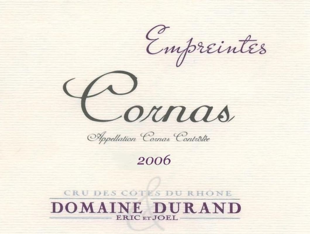 Eric et Joel Durand Cornas Empreintes 2006 Front Label