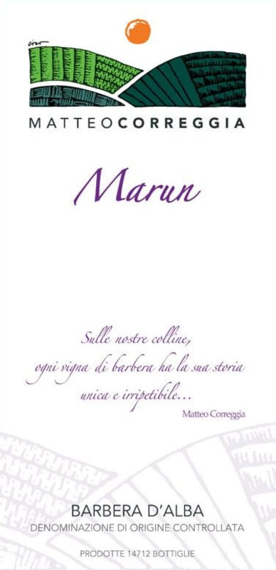 Matteo Correggia Barbera d'Alba Marun 2011 Front Label