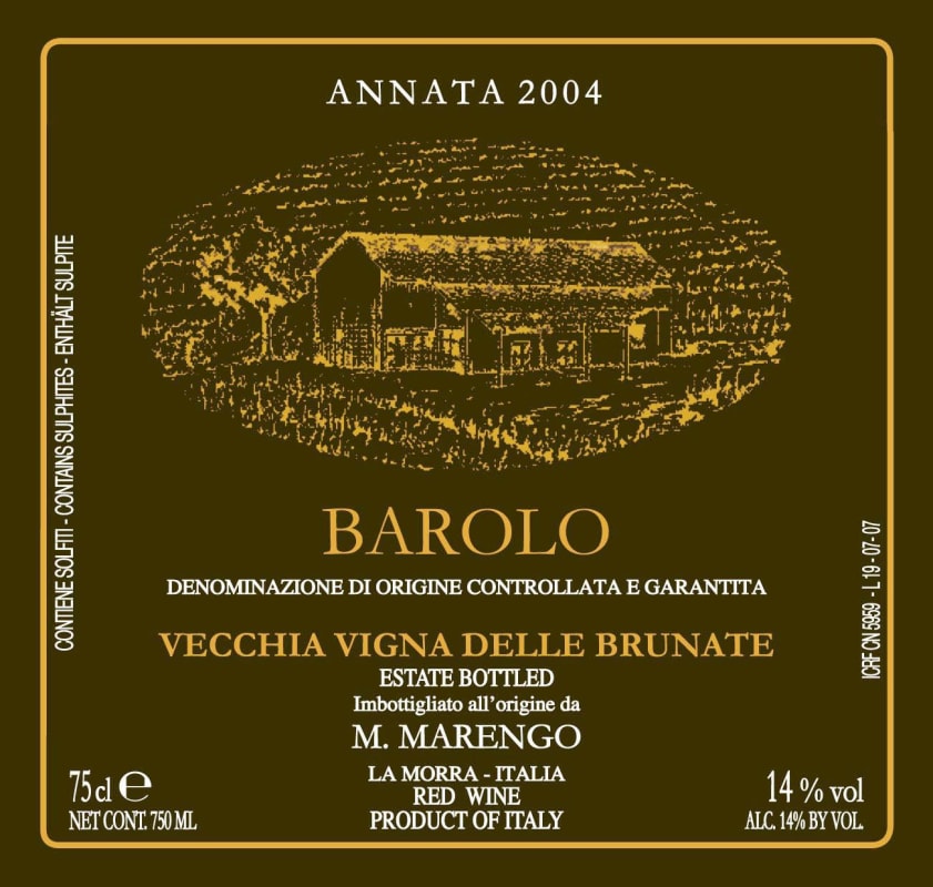 M. Marengo Barolo Vecchia Vigna Delle Brunate 2004 Front Label