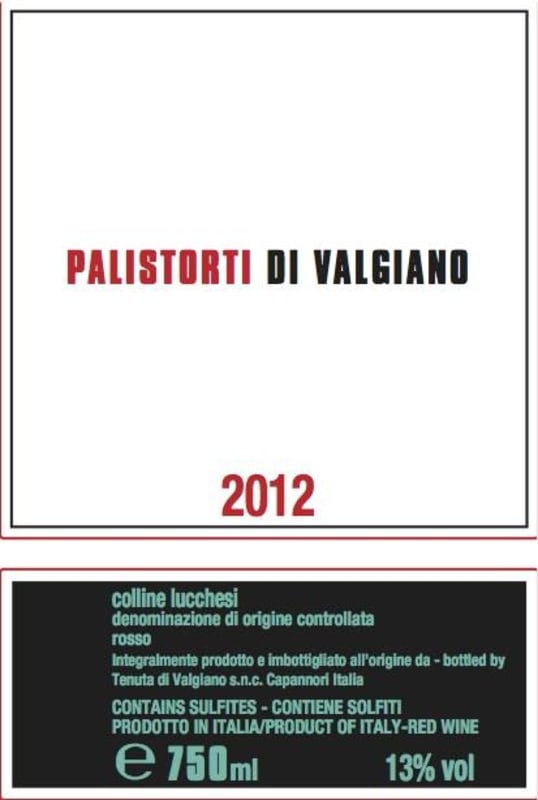 Tenuta di Valgiano Colline Lucchesi Palistorti 2012 Front Label