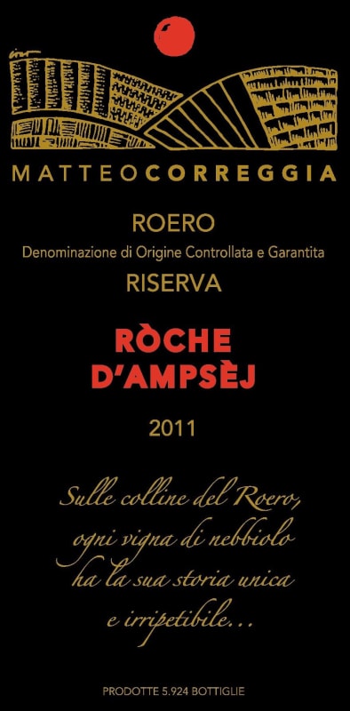 Matteo Correggia Roero Riserva Roche d'Ampsej 2011 Front Label