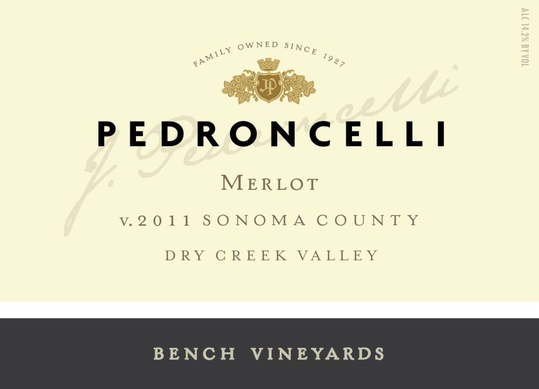 Pedroncelli Bench Vineyards Merlot 2011 Front Label