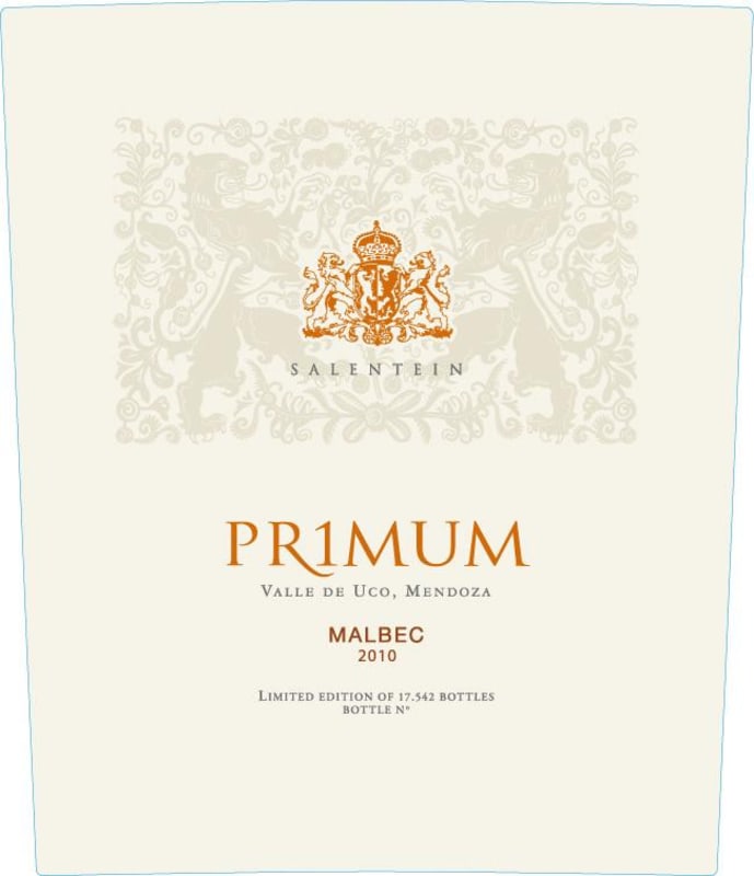 Salentein Primus Malbec 2010 Front Label
