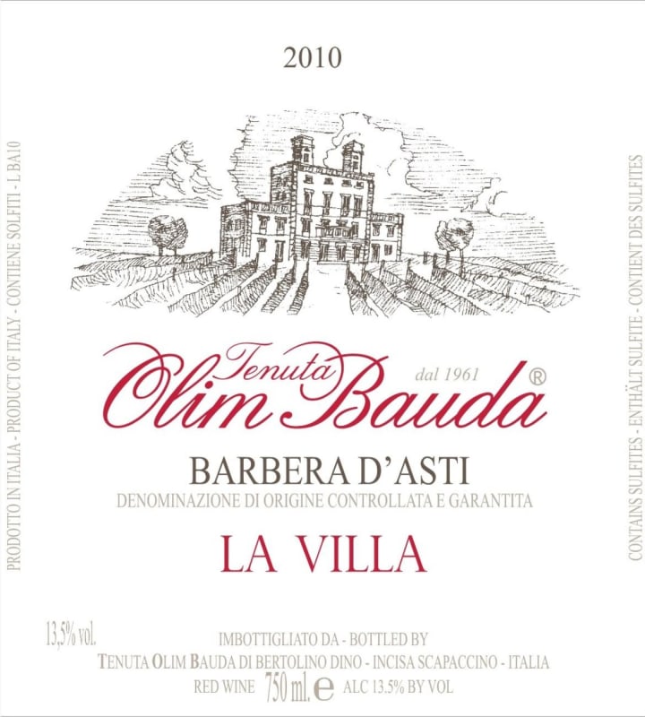 Tenuta Olim Bauda Barbera d'Asti La Villa 2010 Front Label