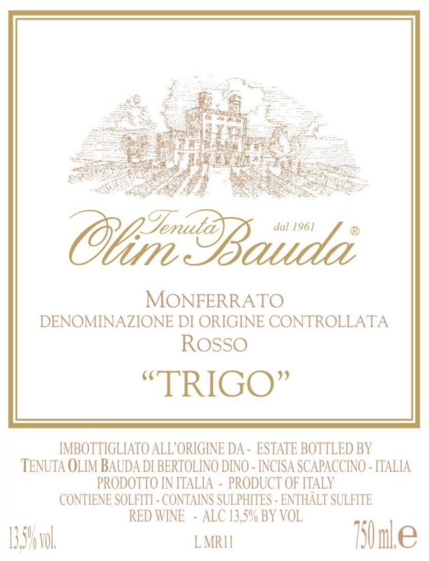 Tenuta Olim Bauda Monferrato Trigo Rosso 2012 Front Label