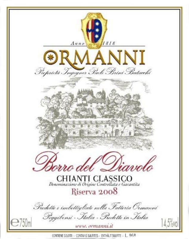 Tenuta Ormanni Chianti Classico Borro del Diavolo Riserva 2008 Front Label