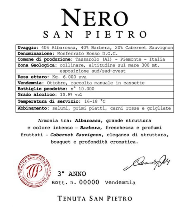 Tenuta San Pietro Nero San Pietro 2011 Front Label