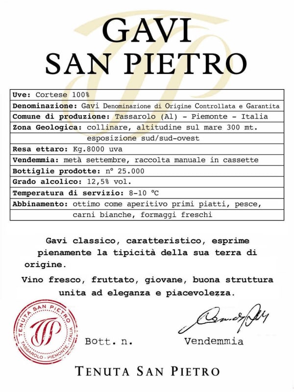 Tenuta San Pietro Gavi San Pietro 2011 Front Label