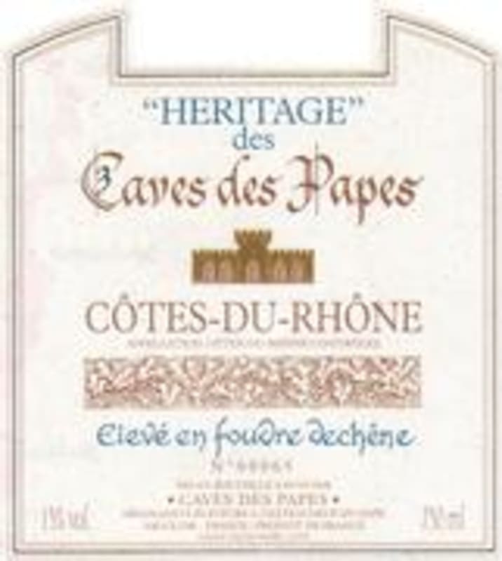 Caves des Papes Cotes Du Rhone Heritage 1998 Front Label