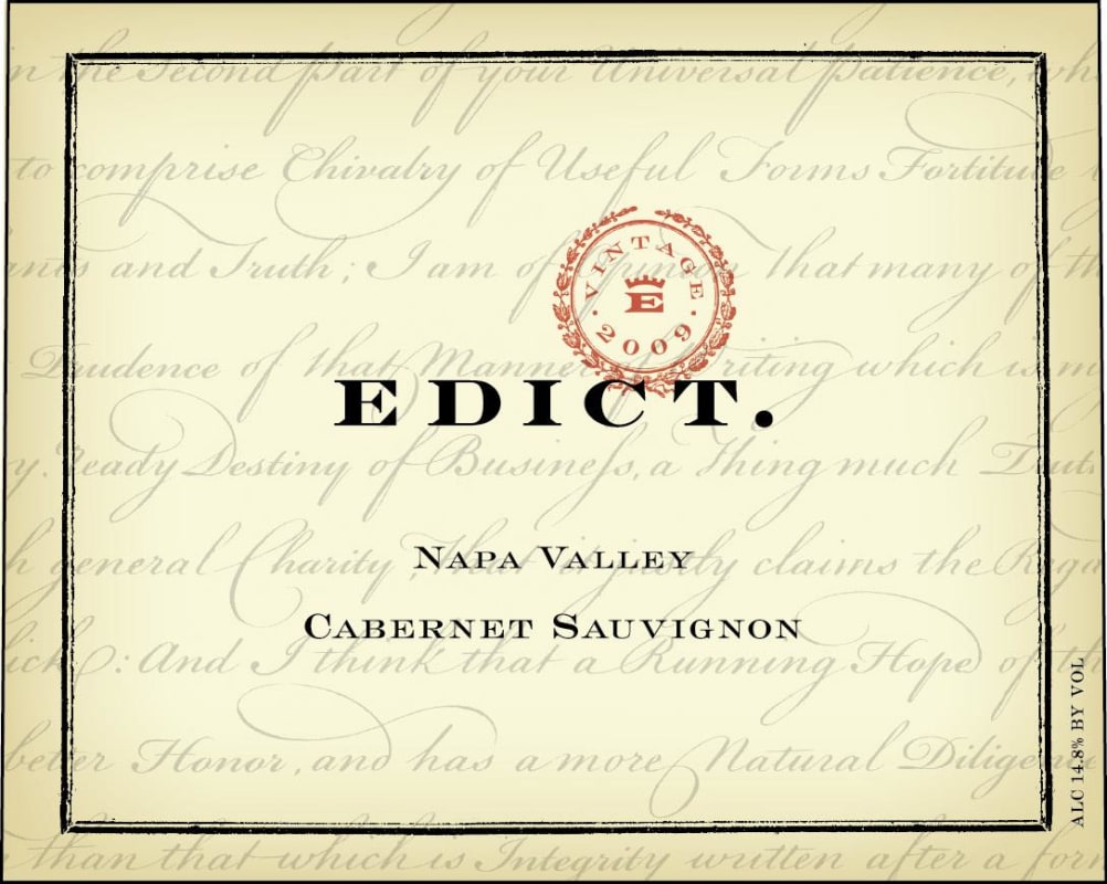 Edict Wines Edict Cabernet Sauvignon 2009 Front Label