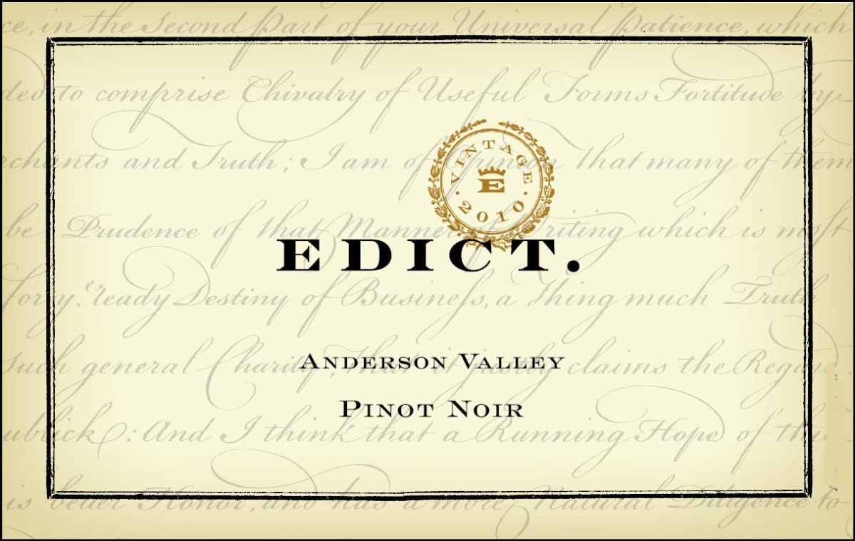 Edict Wines Pinot Noir 2010 Front Label