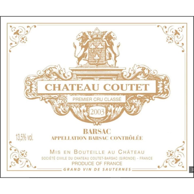 Chateau Coutet (375ML half-bottle) 2003 Front Label