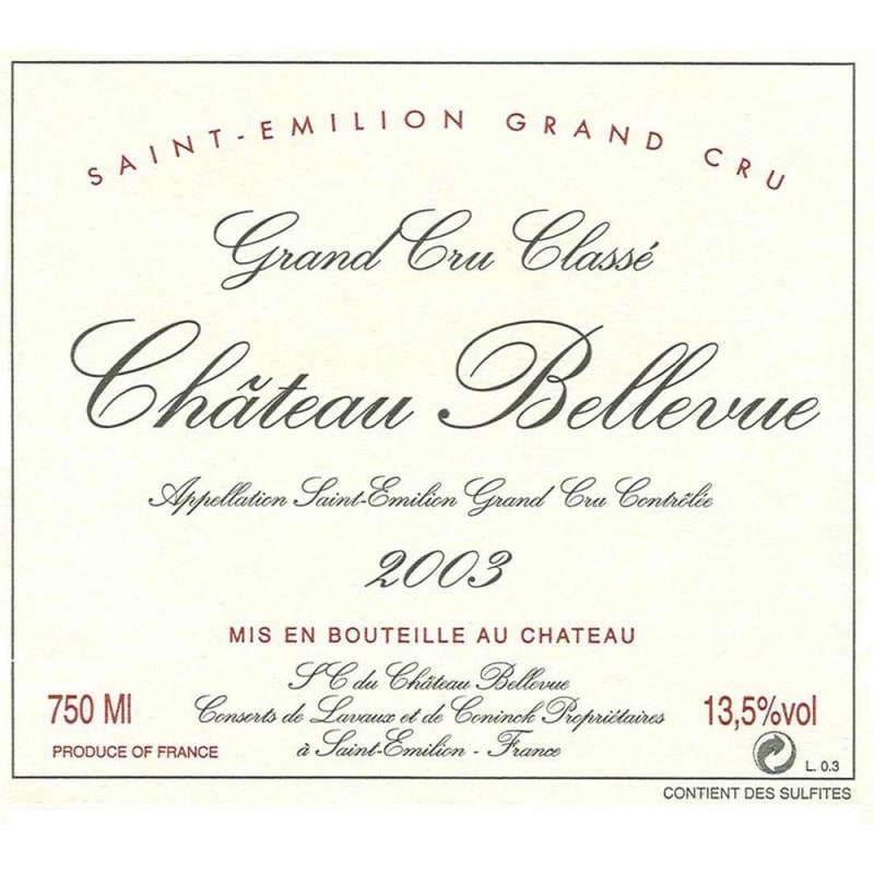 Chateau Bellevue 2003 Front Label