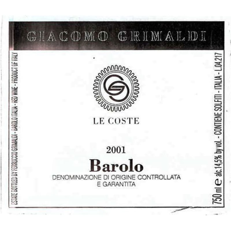 Giacomo Grimaldi Barolo Le Coste 2001 Front Label