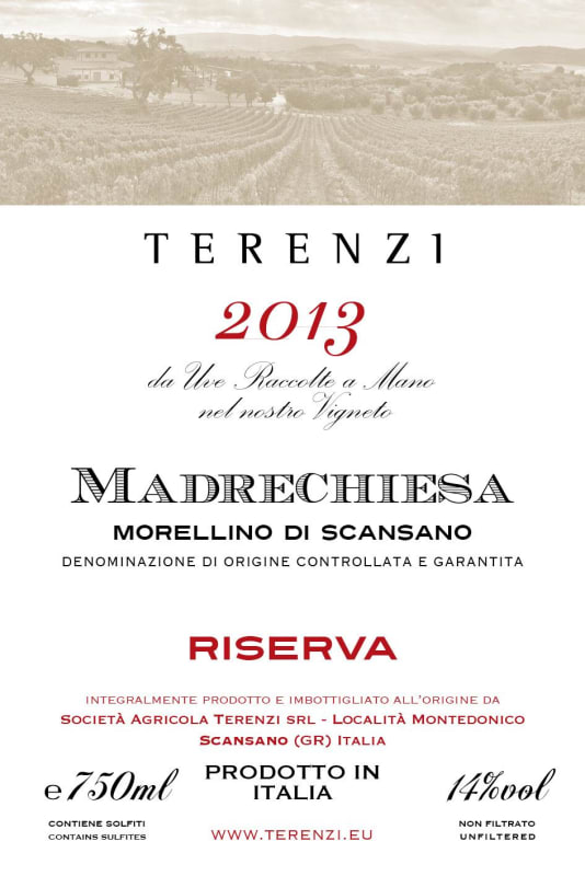 Terenzi Morellino di Scansano Madrechiesa Riserva 2013 Front Label