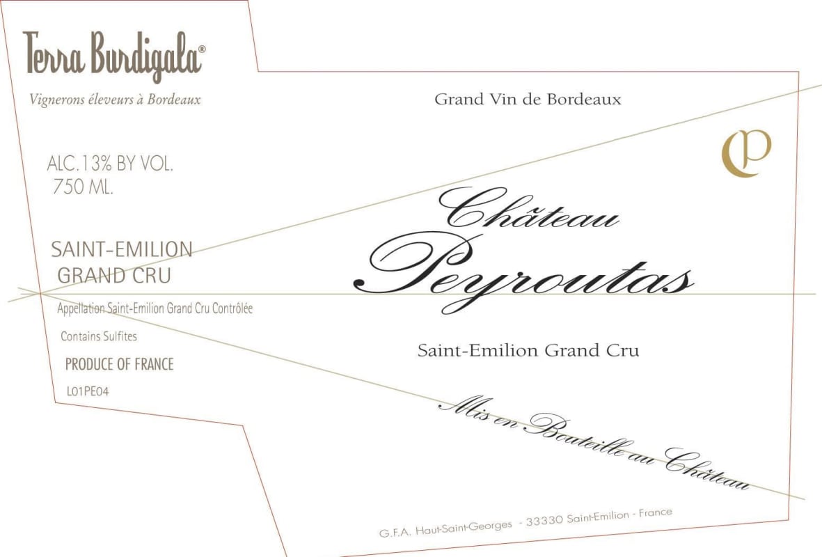 Terra Burdigala Saint-Emilion Chateau Peyroutas Grand Cru 2011 Front Label