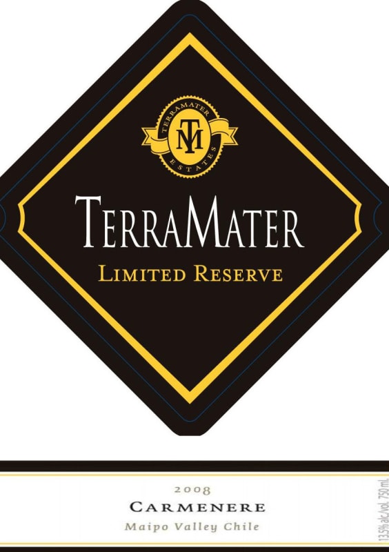 TerraMater Limited Reserve Carmenere 2008 Front Label