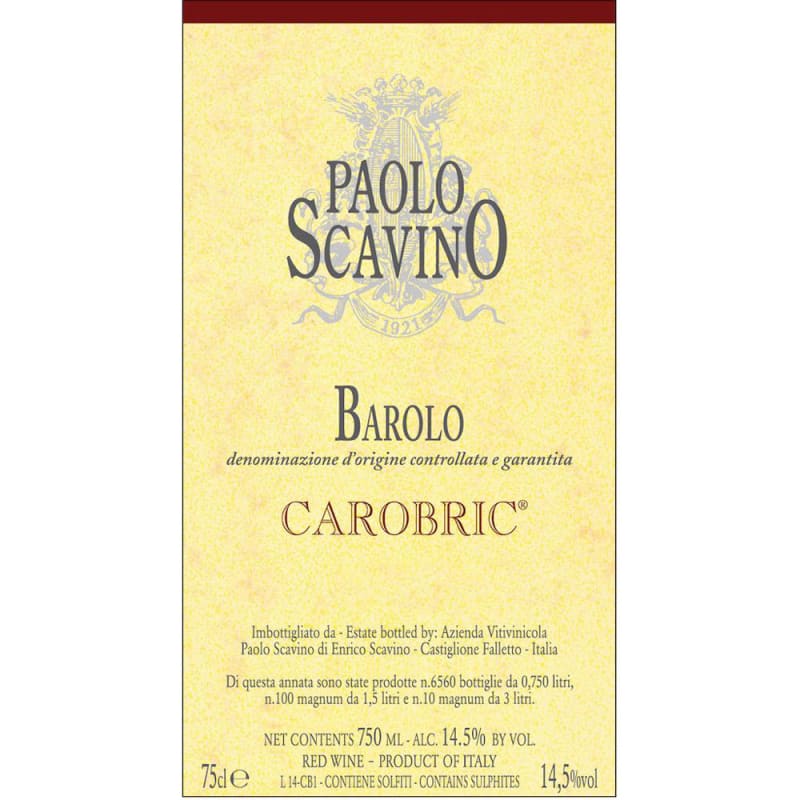 Paolo Scavino Barolo Carobric 2001 Front Label