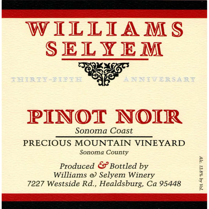 Williams Selyem Precious Mountain Vineyard Pinot Noir 2002 Front Label