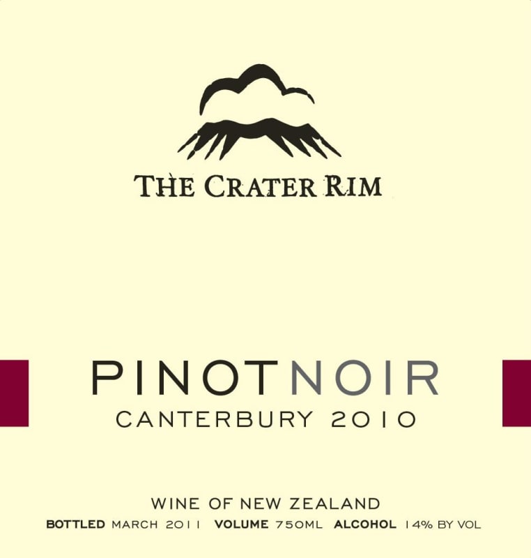 The Crater Rim Ltd Canterbury Pinot Noir 2010 Front Label