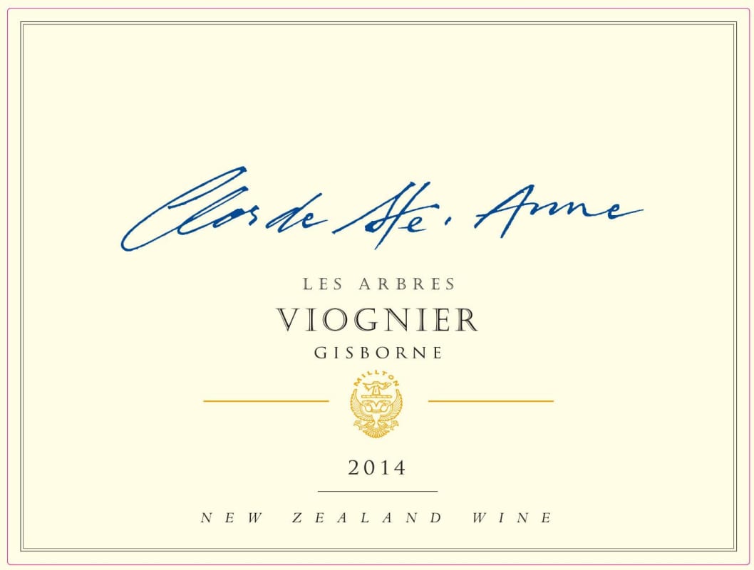 The Millton Vineyards Clos de Ste. Anne Les Arbres Viognier 2014 Front Label