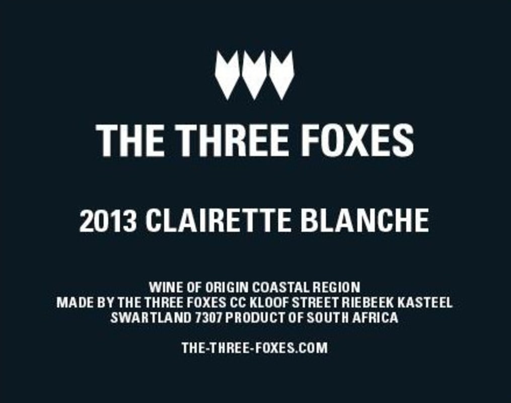 The Three Foxes Clairette Blanche 2013 Front Label