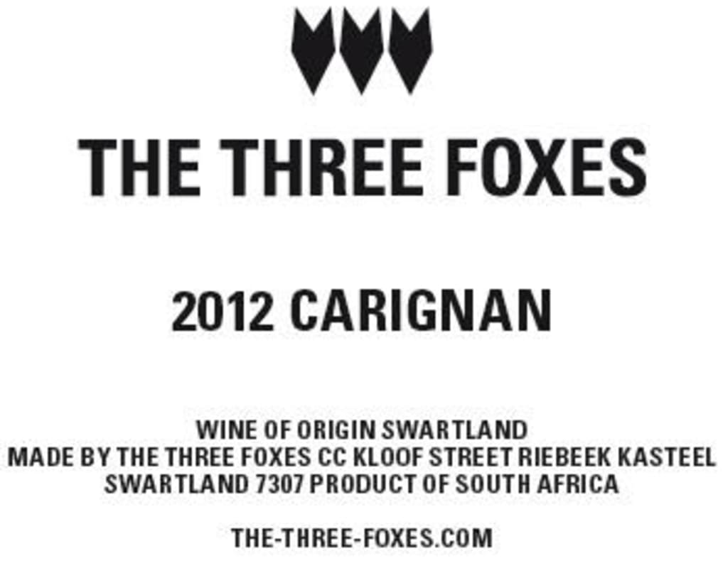 The Three Foxes Swartland Carignan 2012 Front Label