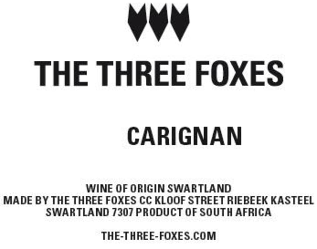 The Three Foxes Swartland Carignan 2015 Front Label