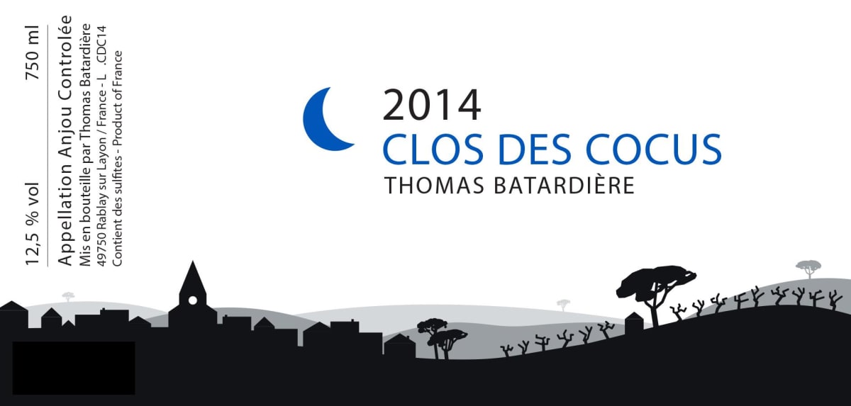 Thomas Batardiere Anjou Clos des Cocus 2014 Front Label