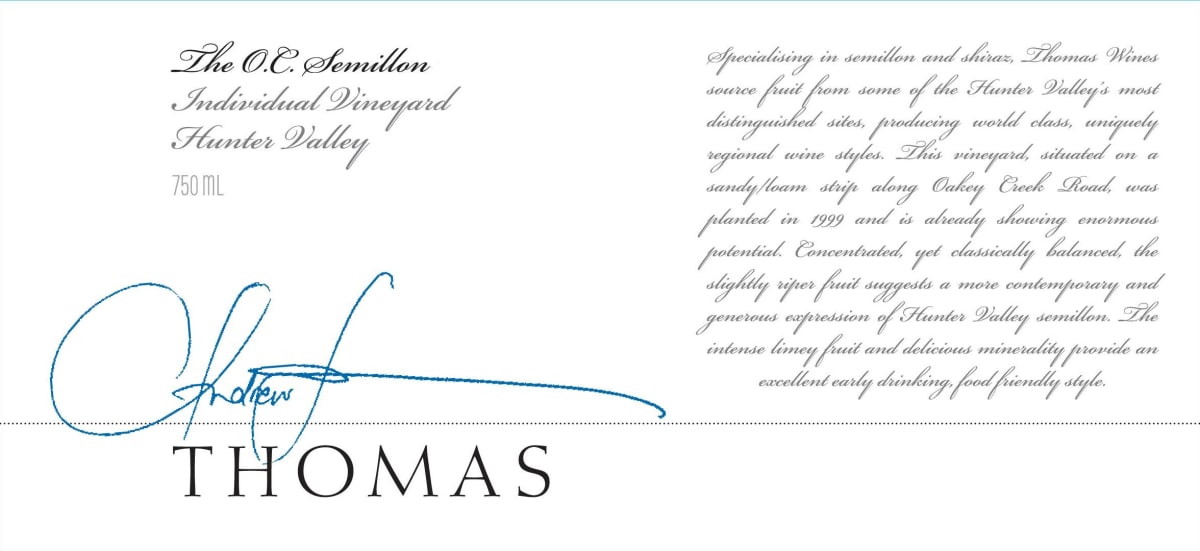 Thomas Wines The O.C. Semillon 2012 Front Label