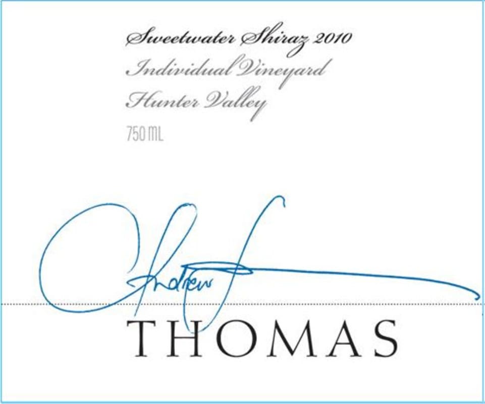 Thomas Wines Andrew Sweetwater Shiraz 2010 Front Label