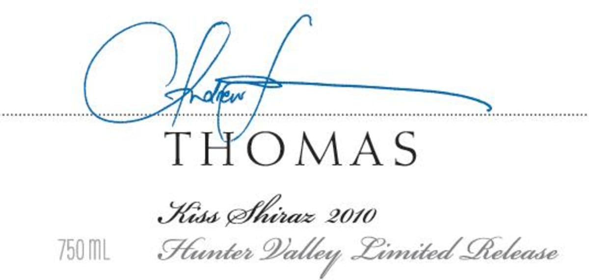 Thomas Wines Kiss Shiraz 2010 Front Label
