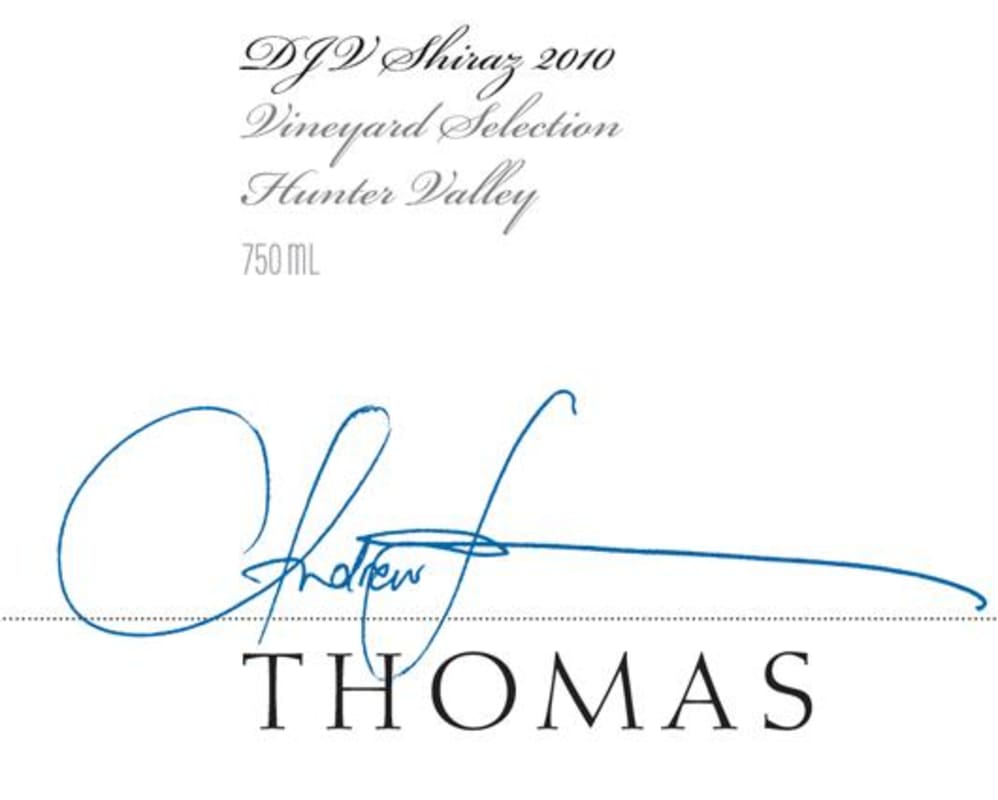 Thomas Wines DJV Vineyard Selection Shiraz 2010 Front Label
