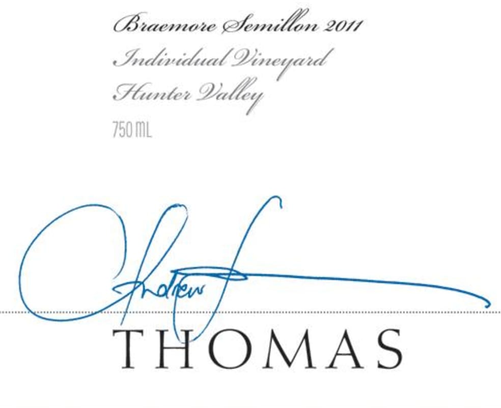 Thomas Wines Braemore Semillon 2011 Front Label