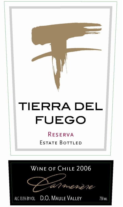 Tierra del Fuego Reserva Carmenere 2006 Front Label