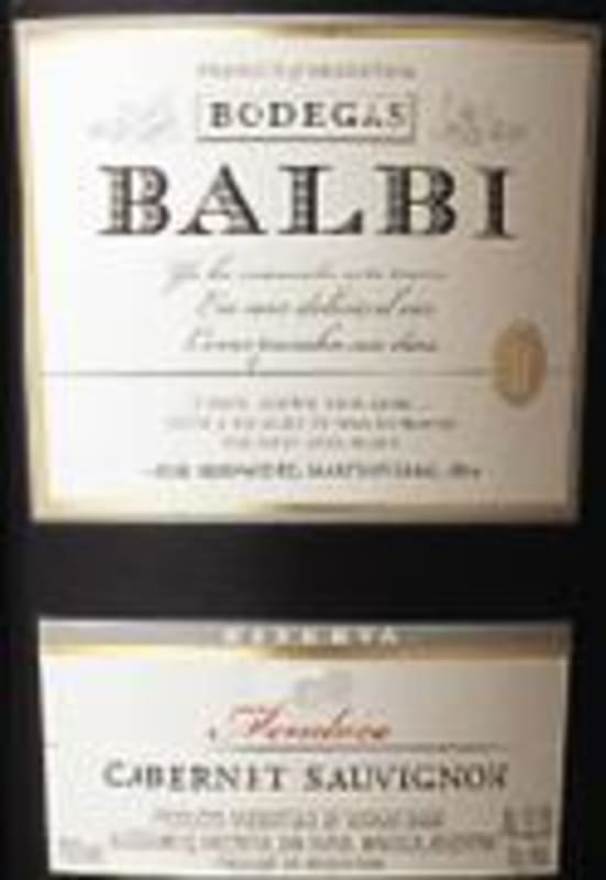 Balbi Cabernet Sauvignon Reserve 1997 Front Label