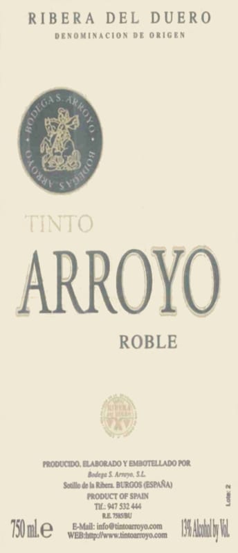 Tinto Arroyo Roble 2012 Front Label