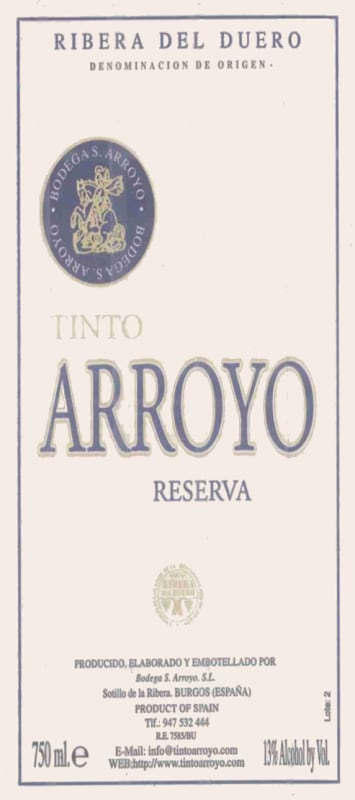 Tinto Arroyo Reserva 2006 Front Label