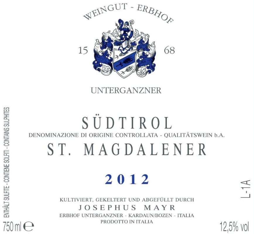 Erbhof Unterganzner St. Magdalener 2012 Front Label