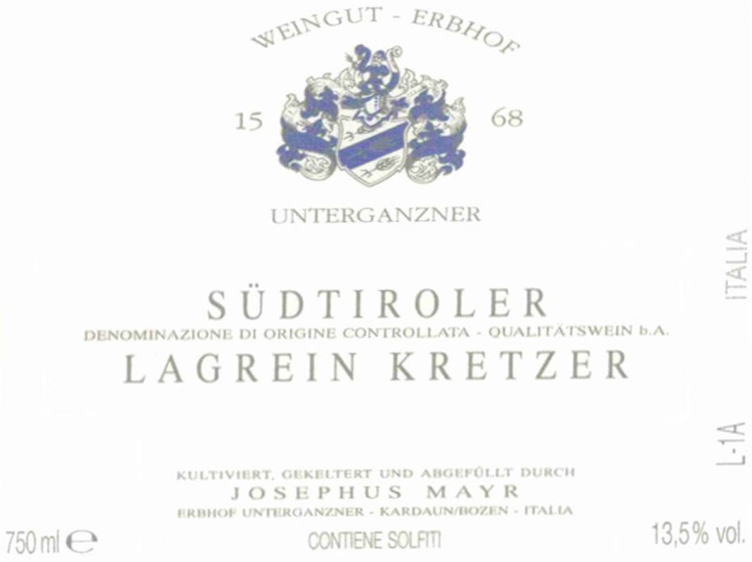 Erbhof Unterganzner Lagrein Kretzer 2011 Front Label