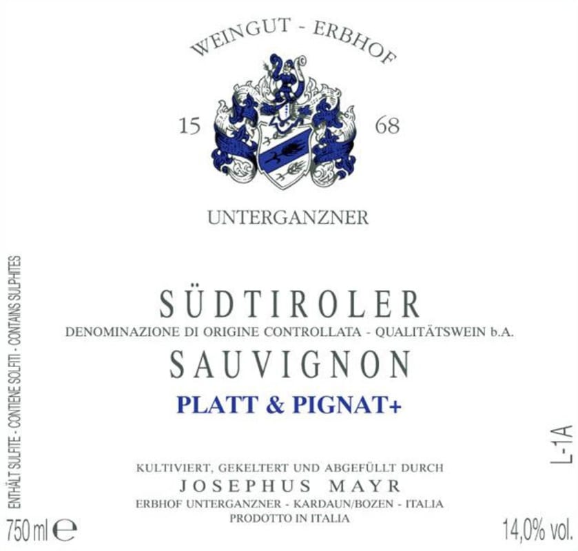 Erbhof Unterganzner Platt & Pignat Sauvignon 2014 Front Label