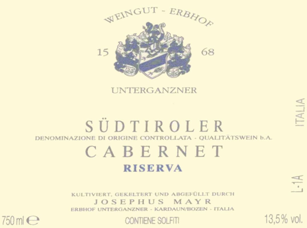 Erbhof Unterganzner Cabernet Riserva 2010 Front Label