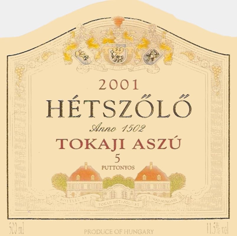 Tokaj Hetszolo Asuz 5 Puttonyos 2001 Front Label