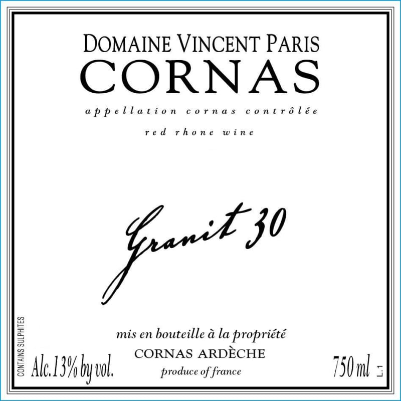 Vincent Paris Cornas Granit 30 2016 Front Label