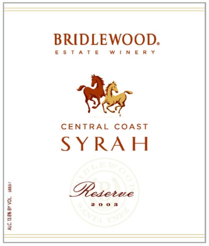 Bridlewood Reserve Syrah 2003 Front Label