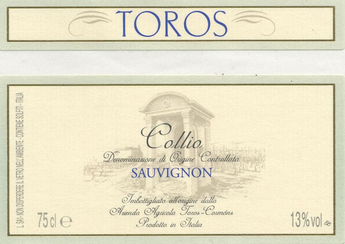 Toros Franco Azienda Agricola Collio Sauvignon 2006 Front Label