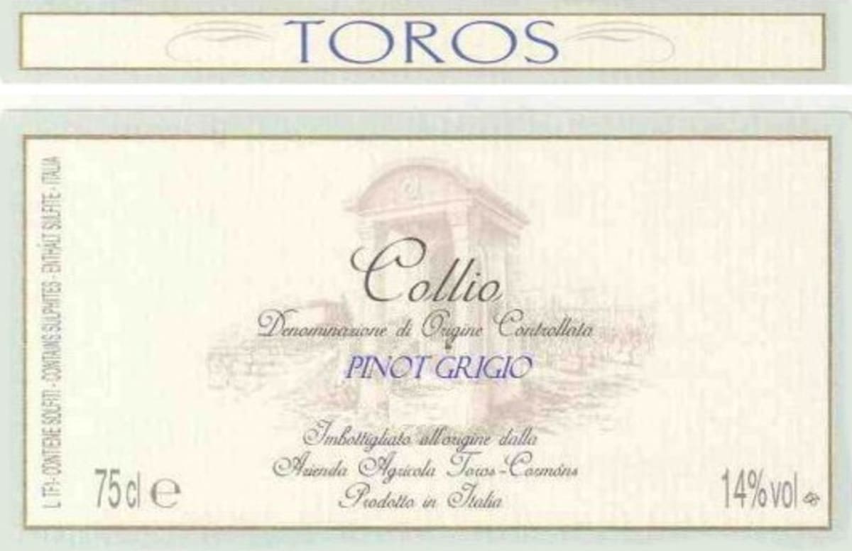Toros Franco Azienda Agricola Collio Pinot Grigio 2014 Front Label