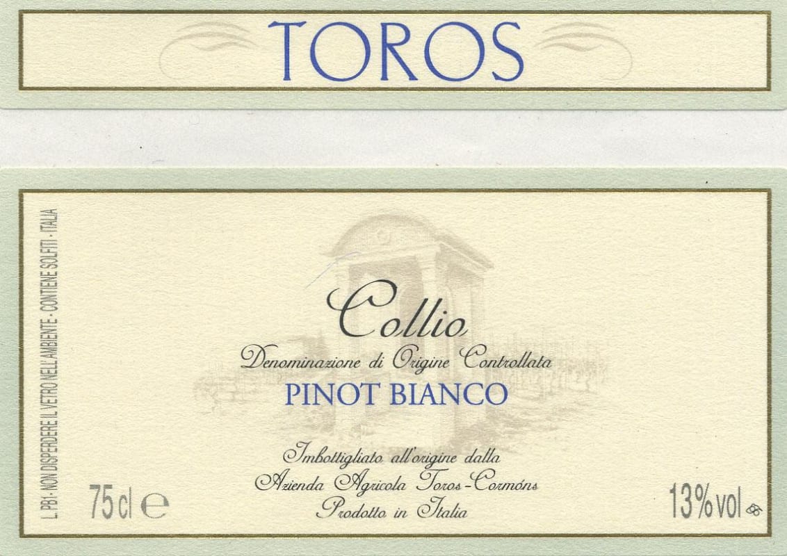 Toros Franco Azienda Agricola Collio Pinot Bianco 2008 Front Label