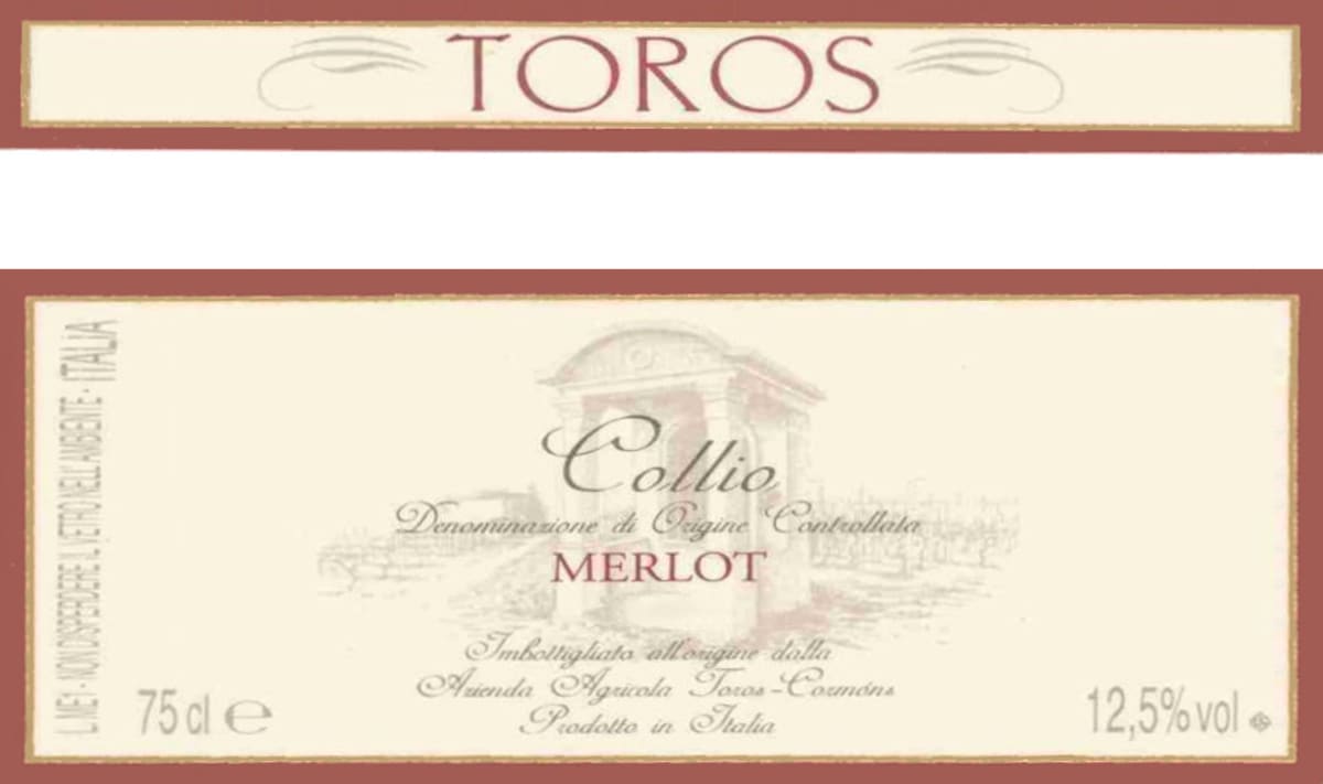 Toros Franco Azienda Agricola Collio Merlot 2002 Front Label