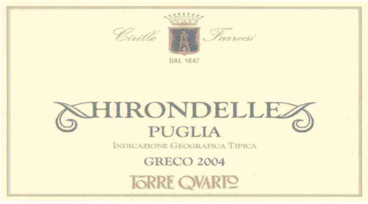 Torre Quarto Hirondelle Greco 2004 Front Label
